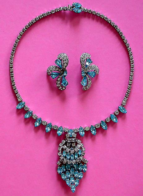 a beautiful vintage costume jewelry crystal necklace and earrings